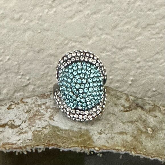 Walid Akkad Blue & White Pave Dome Cocktail Statement Ring - Picture 4 of 11